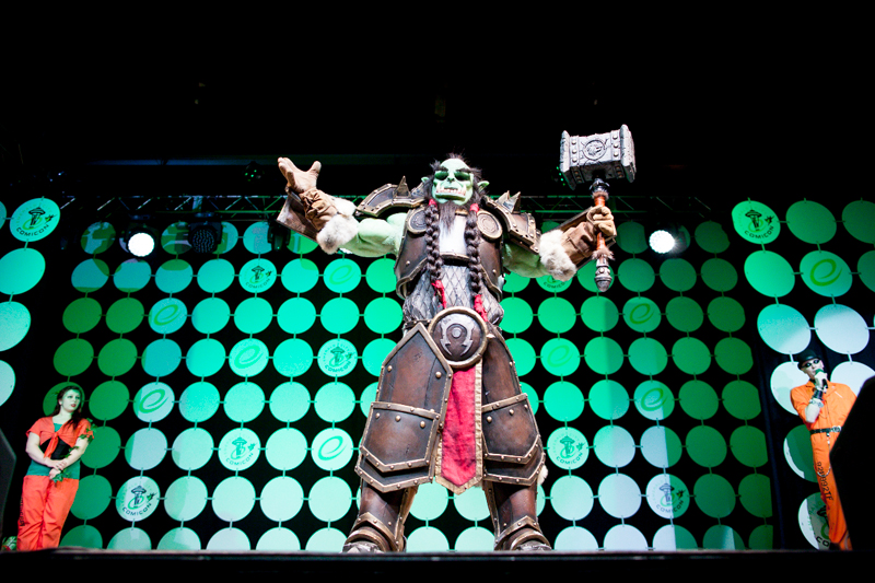 Grommash Hellscream from 'World of WarCraft' gets the crowd going during the Masters category of costumes. The character went on to win the contest.