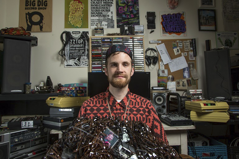 Dax Edword in his own private tape heaven. Photo by Elizabeth Ogle