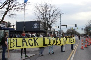 A Black Lives Matter banner outside Uncle Ike's pot shop at 23rd and Union. Photo by Casey Jaywork.