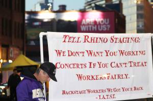 Rhino riggers protest outside of the Jay-Z and Beyonce show outside of Seattles CenturyLink Field on Oct. 4, 2018. Photo courtesy of IATSE
