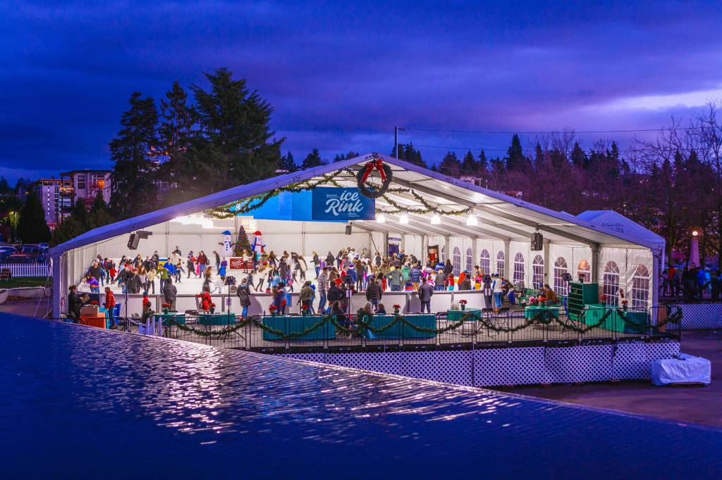 Get your outdoor skate on at the Bellevue Downtown Ice Rink. 
Photo courtesy Bellevue Downtown Association