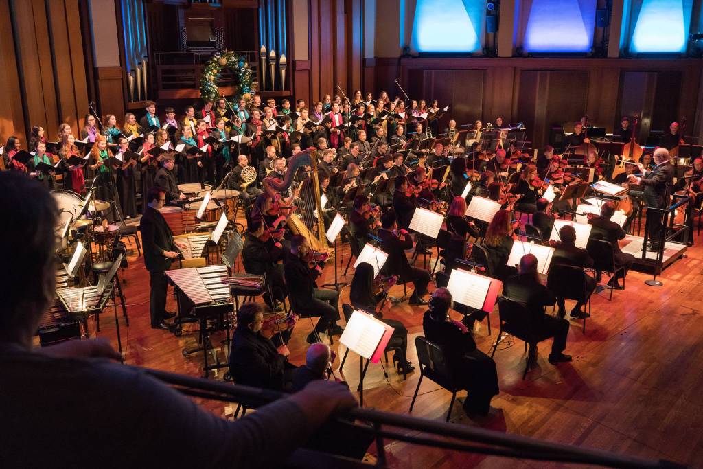 The Holiday Pops concert is just one of Seattle Symphonys many festive options at Benaroya Hall. Photo by Brandon Patoc