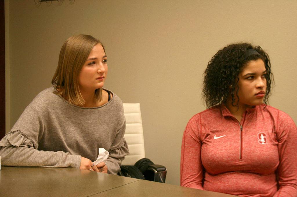 Gwen Gabert, left, and Tally Thomas claim they are both victims in an alleged voyeurism case involving a former FWHS boys basketball player in 2016. Olivia Sullivan/staff photo