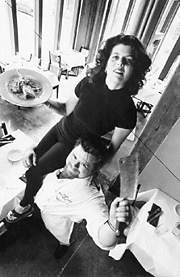 Assuming the culinary position: Tango owner Danielle Philippa atop chef Bryce Lamb.