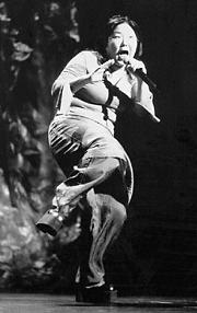 From tears to laughter: Cho in mid-performance.