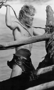 Hanks as Stone Age man.