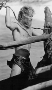 Hanks as Stone Age man.