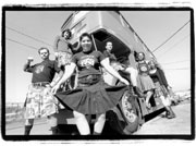 Have kilt will travel: Utilikilties (left to right): Pat Lerad, Emma Arvanitas, Danielle Villegas, China Langford, founder Stephen Villegas, and Megan Haas.