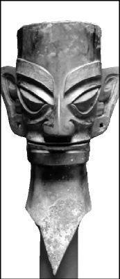 A rather austere bronze head, crafted in the 12th century B.C.