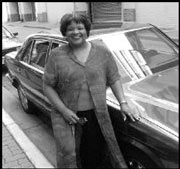Angela Toussaint with her borrowed wheels.