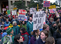 Protesters at the Henry M. Jackson Federal Building.