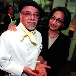 Chef-calligrapher Ali Rouhfar and his wife.