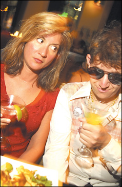 Austin, eat your heart out: the author in his borrowed time-warp gear. Pictured with Karen Steichen.