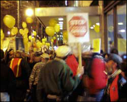 Union protesters outside the Feb. 11 monorail board meeting.