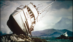 This photo of the Martle, high and dry at low tide in Alaska, hangs on the wall of the Sourdough Bar in Ketchikan.