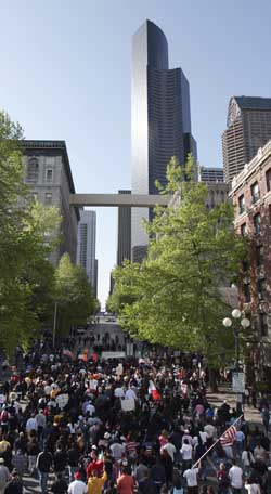 Downtown on Monday, immigrants march for their lives.