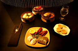 Our favorite four food groups:  ha gow, custard tart,  chicken feet, and sticky rice.