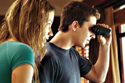 OMG! Roemer and LaBeouf spy something nasty next door.