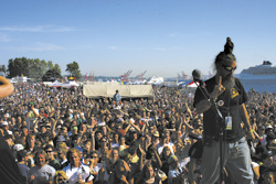 No, that isn't a giant spliff on top of this Hempfest staffer's head.