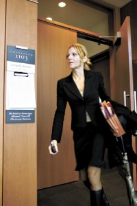 Attorney Theresa Allman covers three floors of the muni courthouse, where shes one of just two attorneys from her firm serving defendants.