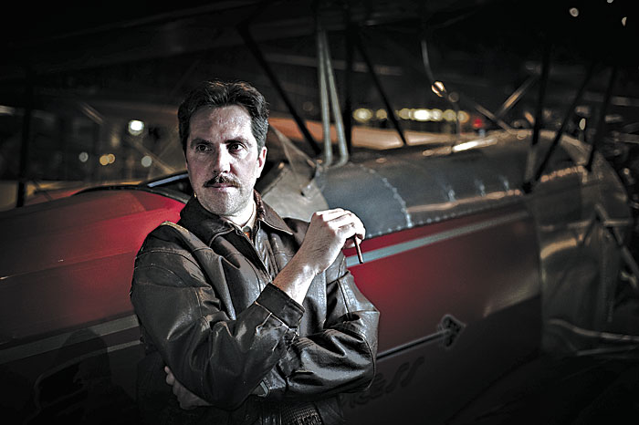 Bogar, in a rare moment on the ground and without goggles.