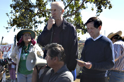 Actor James Cromwell and Congressman Dennis Kucinich (right) pay a visit to the garden.