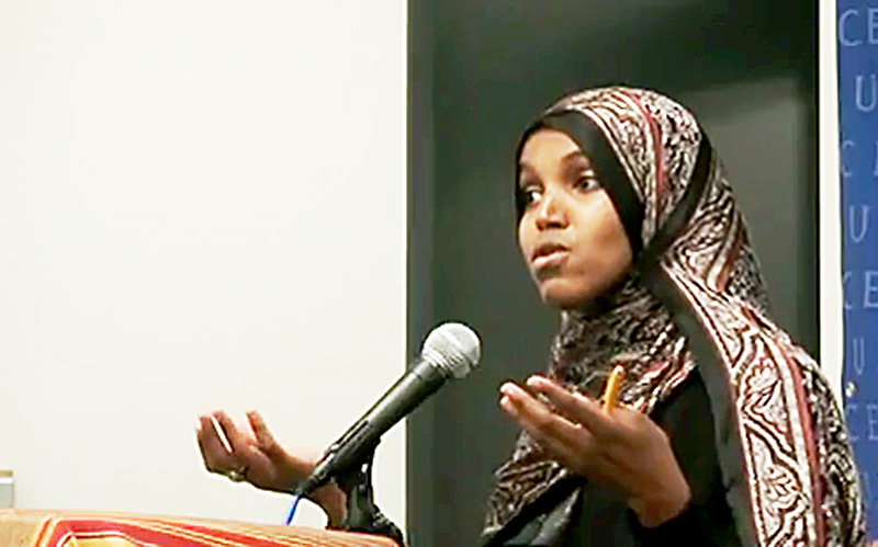 Halima Dahir speaks at a forum for Somalis.