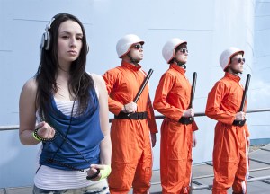 Libby Matthews (far left) is a winsome robot-slayer at WET.