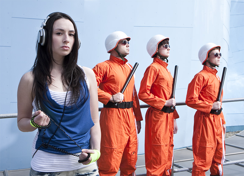 Libby Matthews (far left) is a winsome robot-slayer at WET.