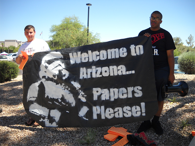 AntiSB 1070 protesters sum up the situation in Arizona.