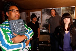 Hardly Art's Ruben Mendez (left) and recent signees Seapony. Dirty.