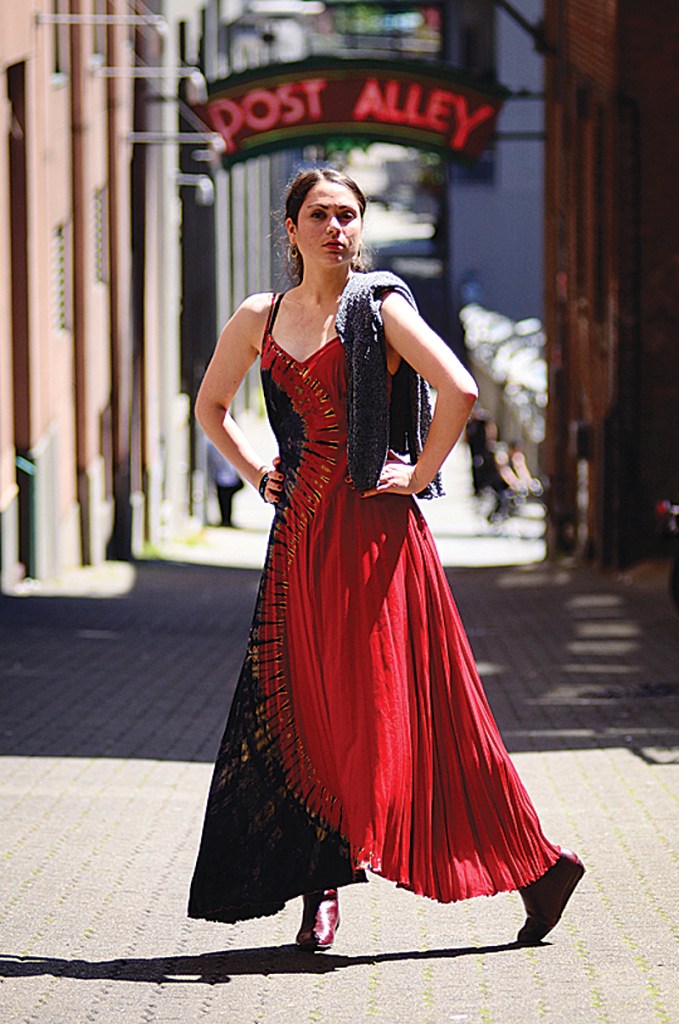 A better way. Dress: Sew It Seams Tie-Dye, $65Gray hoodie: El Gringo Imports, $40Recycled leather cuff: Cyclical Designs, $20