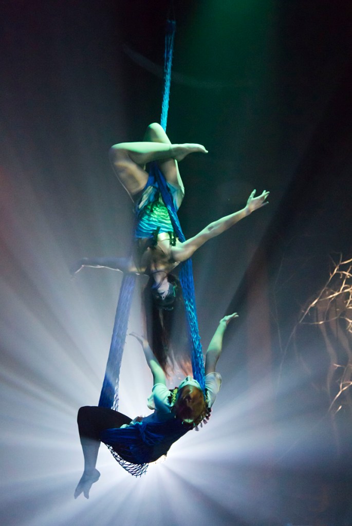 Like snow, Cabiri performers hang in the sky.