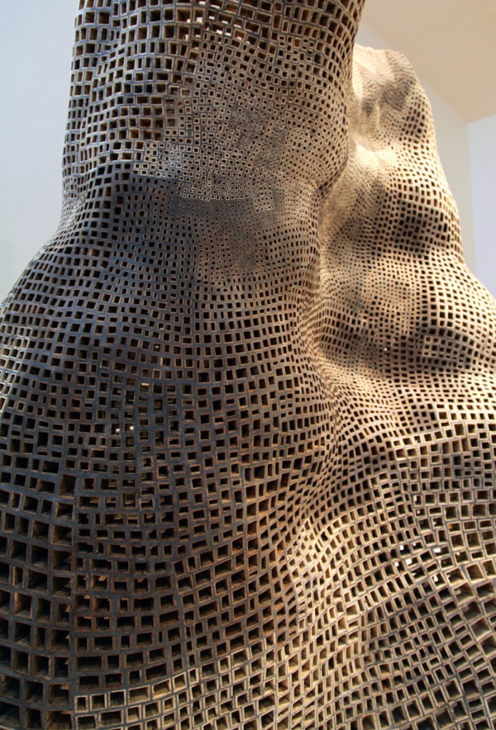 The indoor half of Grade's bifurcated sculpture.