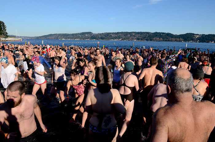 A hardy crowd of Seattleites rang in the new year in chilly