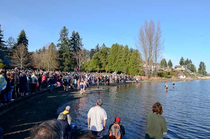 A hardy crowd of Seattleites rang in the new year in chilly