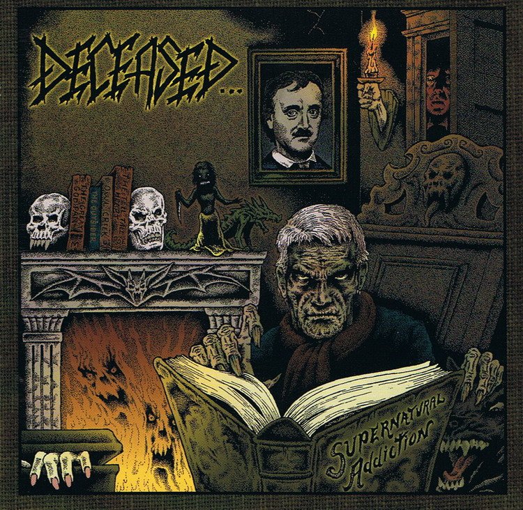 DeceasedSupernatural Addiction (2000)Virginia death-thrashers Deceased have made a career out of mining the macabre. Edgar Allen Poe may feature prominently on this cover, but he is not the only source of inspiration on this album, which also features songs inspired by vintage EC Comics, The Twilight Zone, and more.