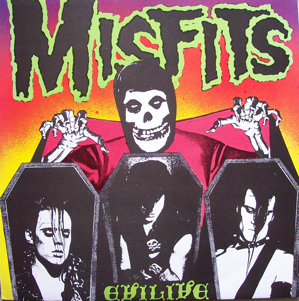 The MisfitsEvilive (1987) When other punk bands of the era focused on politics, the Misfits were one of the first to channel their love of retro-horror. The group's iconic skull logo is on display here in the 1987 expanded version of the group's live album, hovering above band members trapped inside caskets.