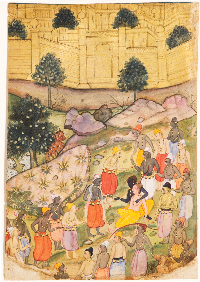 Many Arrows from Rama's Bow: Paintings of the Ramayana at Seattle Asian Art Museum through December 2, 2012. Hanuman's monkey army, Rama and Lakshman in front of the castle in Lanka, Rama's Journey, ca. 1590, Northern India, Mughal