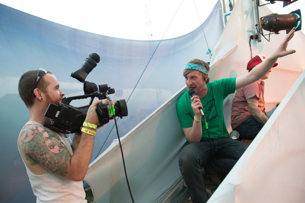 Getting ready to go onstage to introduce the next band.