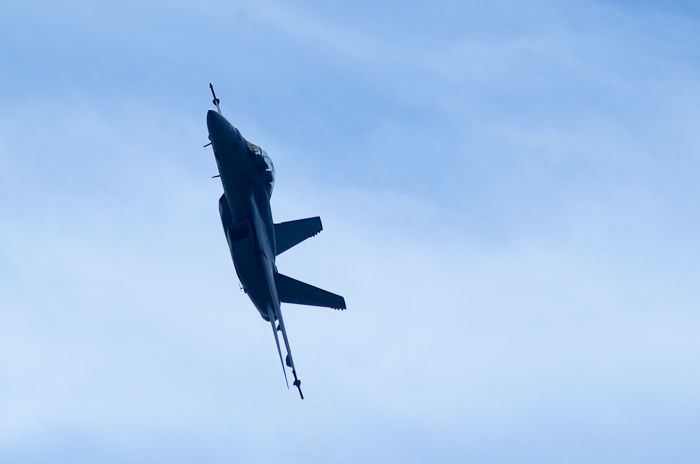 An F-18 banking hard.