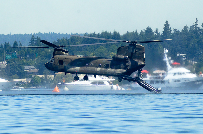 A chinook helicopter demonstrating one of many capabilities.