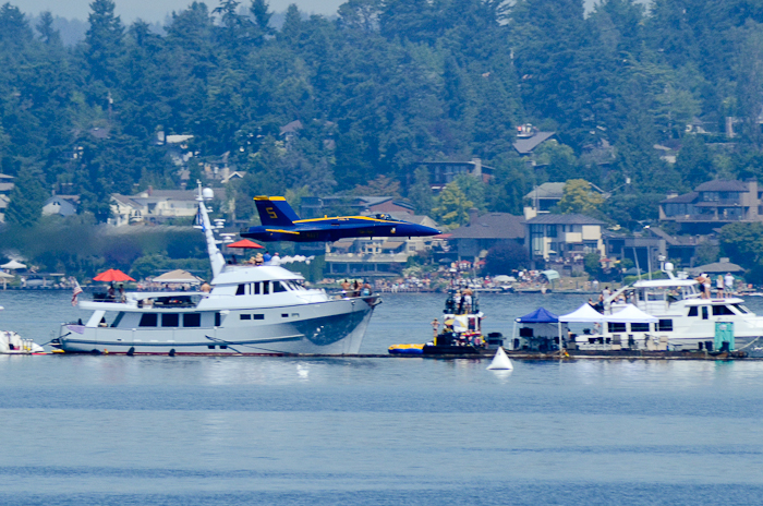 Lt. C.J. Simonsen blasting low over the lake.
