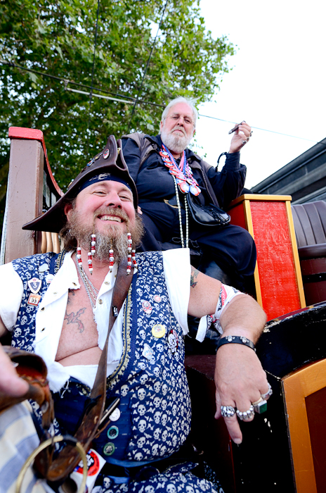 The Seafair Pirates sailed through downtown Seattle along 4th Avenue surprisin', delightin',