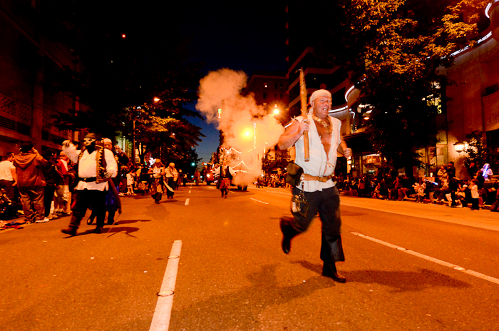 The Seafair Pirates sailed through downtown Seattle along 4th Avenue surprisin', delightin',