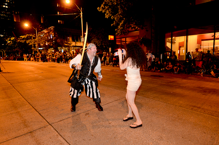 The Seafair Pirates sailed through downtown Seattle along 4th Avenue surprisin', delightin',