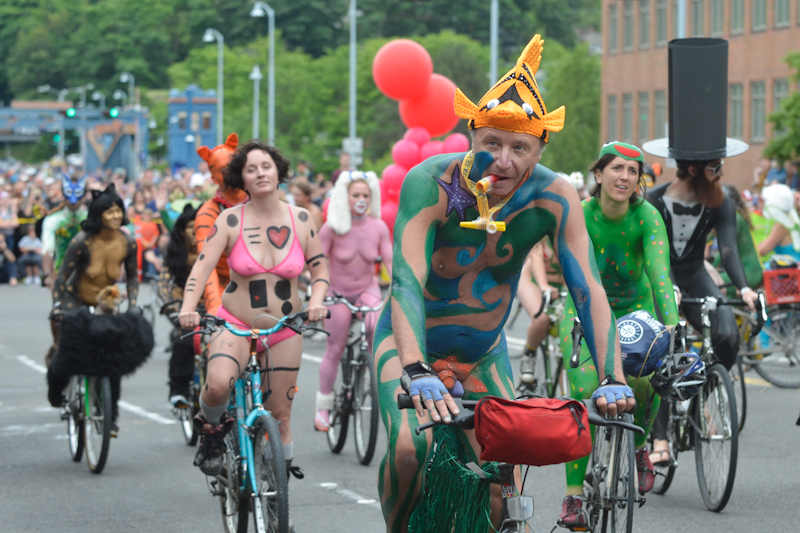 Buck-naked bikers, painted exhibitionists, and nude superheroes abounded at Fremont's annual Solstice