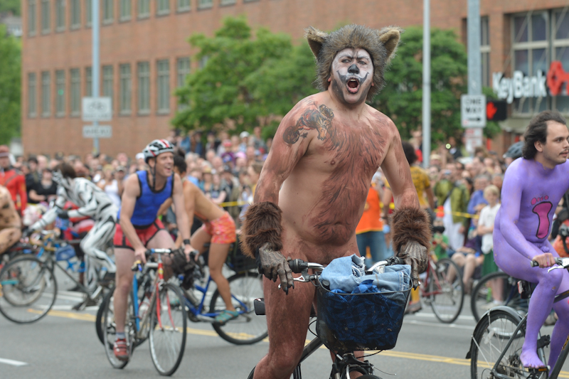 Buck-naked bikers, painted exhibitionists, and nude superheroes abounded at Fremont's annual Solstice