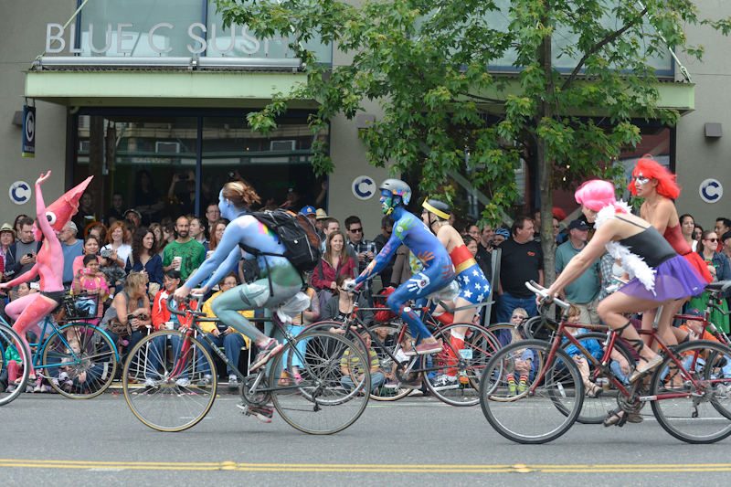 Buck-naked bikers, painted exhibitionists, and nude superheroes abounded at Fremont's annual Solstice