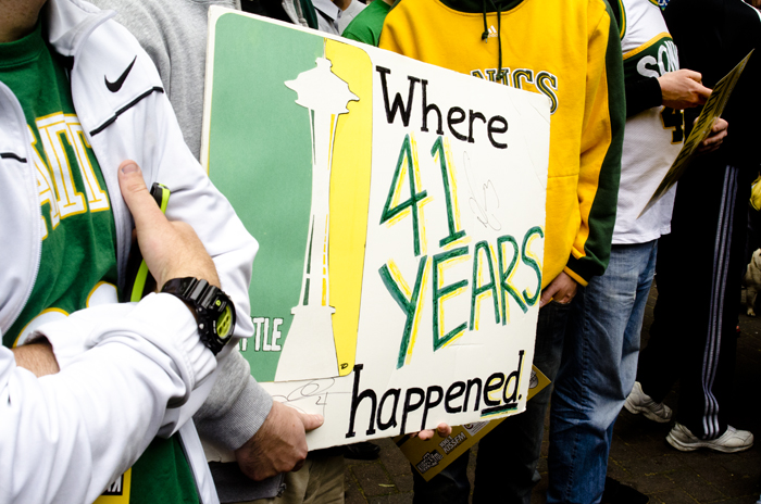 A massive crowd of Seattle Sonics fans met to support the possible